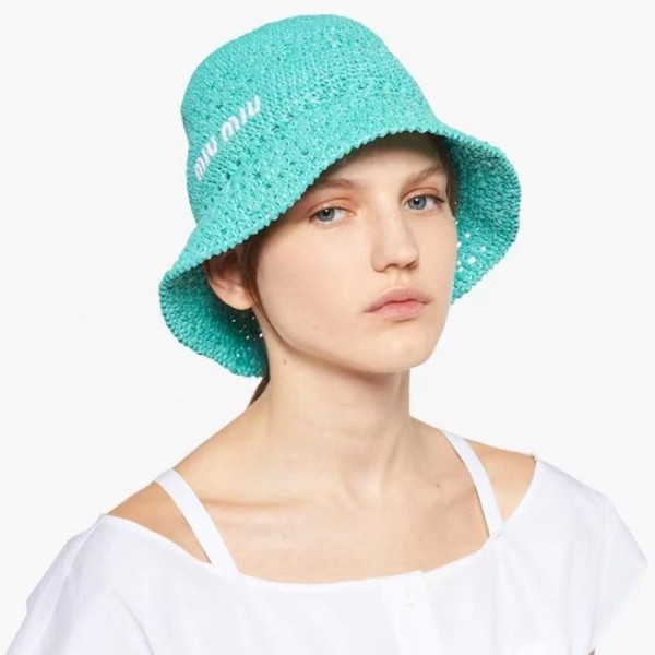❤미우미우 여성 라피아 벙거지 - Miumiu Womens Blue Bucket Hat - acc2343x