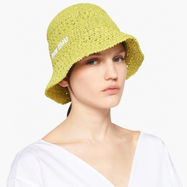 ❤미우미우 여성 라피아 벙거지 - Miumiu Womens Yellow Bucket Hat - acc2344x