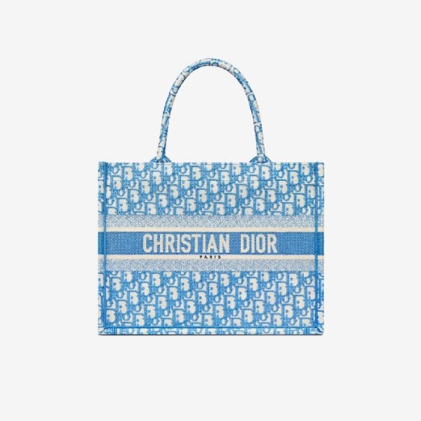 ❤디올 여성 콘플라워 블루 오블리크 자수 북 토트백 미디엄 - Dior cornflower Oblique Embroidery Medium Tote Bag- di2582z