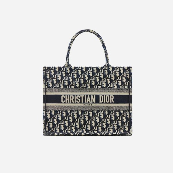 ❤디올 여성 블루 오블리크 자수 북 토트백 미디엄 - Dior Oblique Embroidery Medium Tote Bag- di2585z