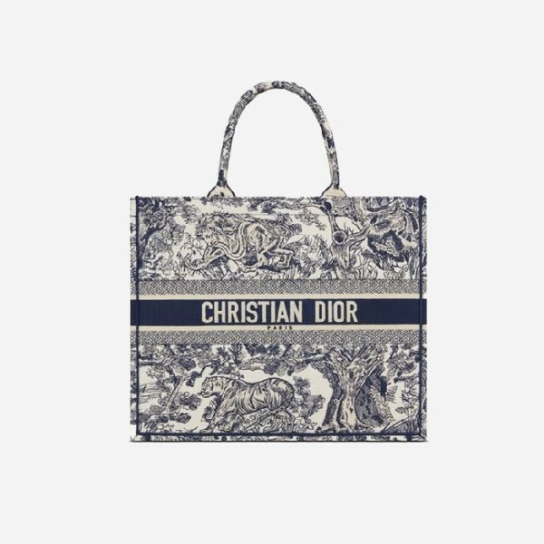 ❤디올 여성  블루 투알 드 주이 자수 북 토트백 라지 - Dior Roald Embroidery large Tote Bag- di2592z