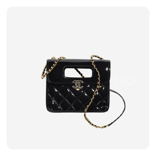 ❤샤넬 핸들 장식의 미니 플랩백 페이턴트 카프스킨 & 골드 메탈 블랙- Chanel Handle Mini Flap Bag Crumpled Calfskin Bag - ch2667z