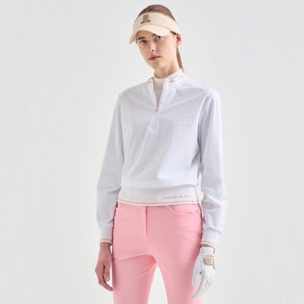 ❤[LANVIN BLANC] 랑방블랑 여성 스트레치 로고 하프 집업 탑 - gol1353x