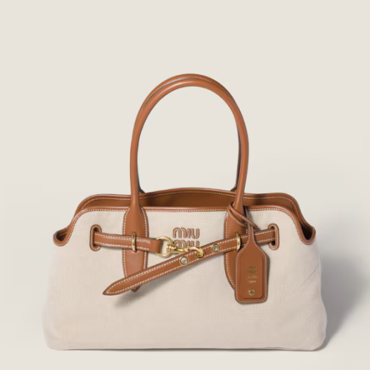 미우미우 여성 아방뛰르 캔버스 및 가죽 백 라지 - Miumiu Womens Avanture Leather Bag