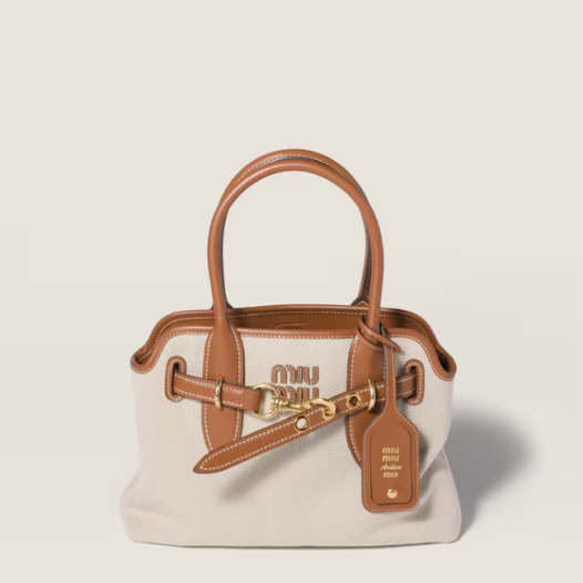 미우미우 여성 아방뛰르 캔버스 및 가죽 백 스몰 - Miumiu Womens Avanture Leather Bag