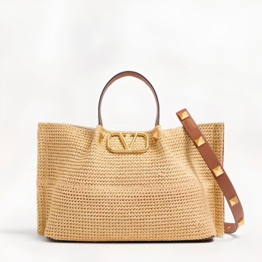 ❤발렌티노 미디엄 사이즈 스트로 썸머 베이지 토트 쇼퍼백 - Valentino Womens Rockstud Tote Bag - vab3418x
