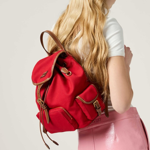 ★미우미우 여성 캔버스 및 가죽 백팩 라지 - MiuMiu Womens Canvas Leather Backpack