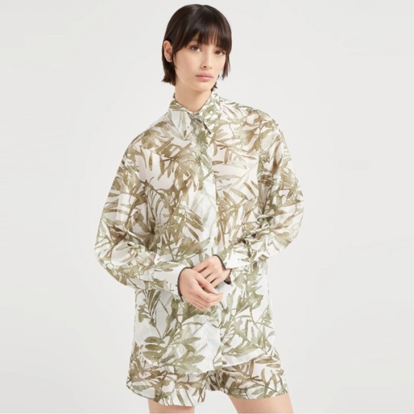 ❤브루넬로쿠치넬리 여성 실크 허바리움 프린트 폰지 셔츠 - Brunello Cucinelli Womens Silk Herbarium Print Pongee Shirt With Shiny Cuffs - brc6910x