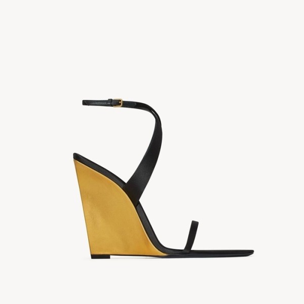 ❤입생로랑 여성 새틴 크레이프 메탈릭 Salomé 웨지 - Saint Laurent Womens Salomé Wedge In Satin Crepe Metallic Leather - yss6022x