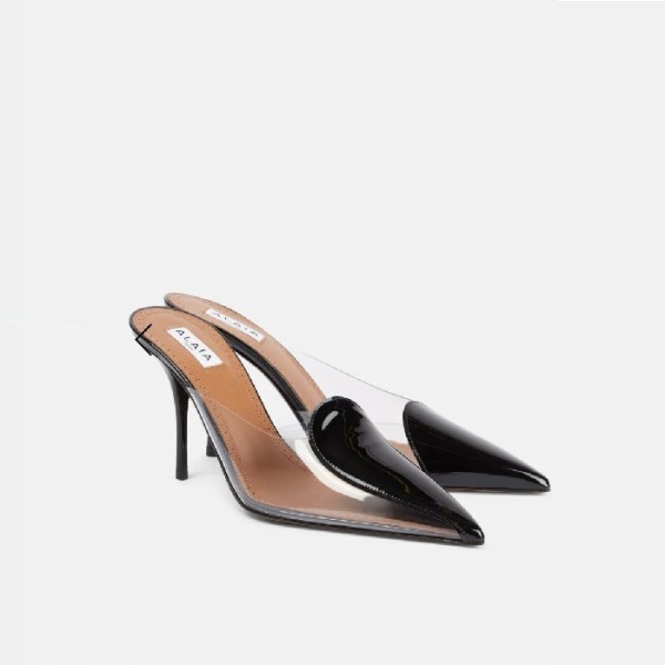 ❤알라이아 여성 페이던트 꾀흐 뮬 - Alaia Womens Cœur Abstrait Mules In Patent Leather - als6051x