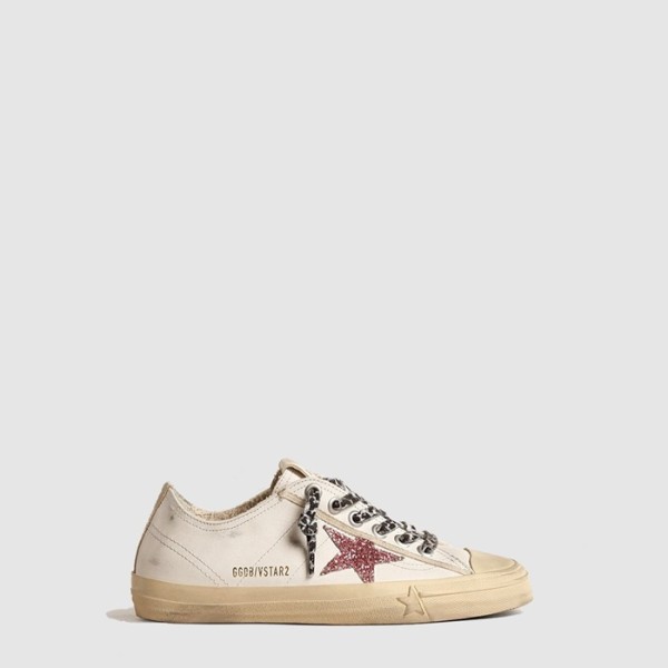 ❤골든구스 여성 핑크 글리터 스타 메탈릭 레더 힐탭 브이스타 - Golden Goose Womens Pink Glitter Star Metallic Leather Heel Tab - gos6586x