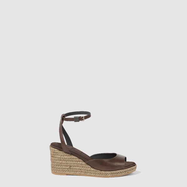 ❤브루넬로 쿠치넬리 여성 모닐리가 달린 소가죽 에스파드릴 웨지 - Brunello Cucinelli Calfskin Espadrille Wedges with Monili - brs7874x