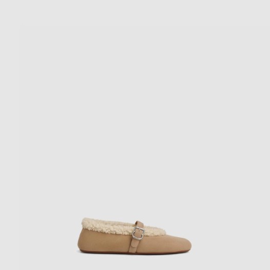 ❤알라이아 여성 메리노 시어링 발레 플랫 슈즈 - Alaia Womens Merino Shearling Ballet Flats - als8365x