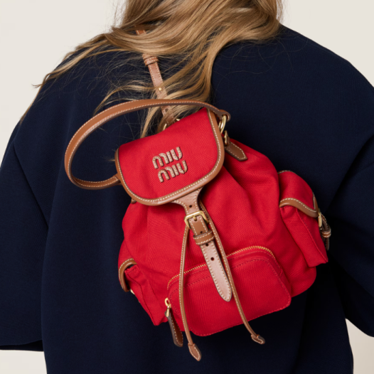 ★미우미우 여성 캔버스 및 가죽 백팩 미디엄 - MiuMiu Womens Canvas Leather Backpack