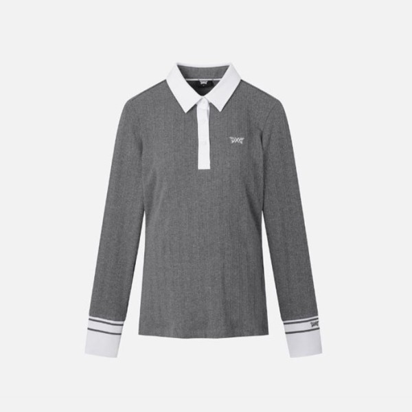 ❤PXG 여성 텍스쳐 칼라 롱슬리브 티셔츠 - gol1893x