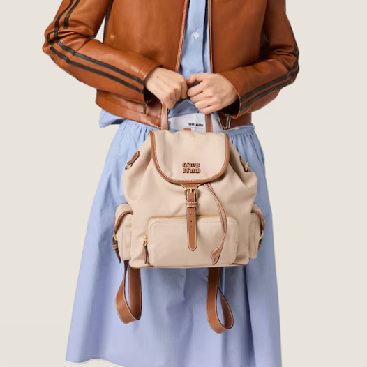 미우미우 여성 캔버스 및 가죽 백팩 라지 - MiuMiu Womens Corduroy Backpack