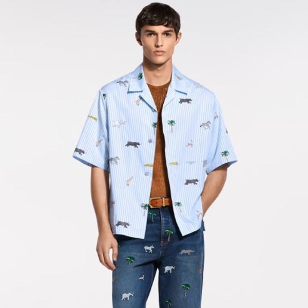 ❤루이비통 남성 다즐링 리미티드 자수 스트라이프 반팔 셔츠 - Louis vuitton Mens Darjeeling Limited Embroidered Striped Short-Sleeve Shirt - lvc13730x