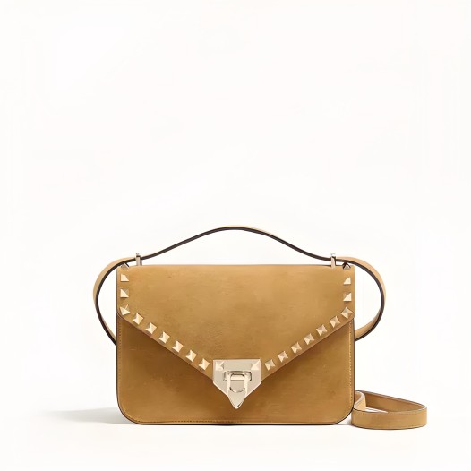 발렌티노 가라바니 락스터드 스웨이드 스몰 크로스바디 백 아바나베이지 Valentino Womens