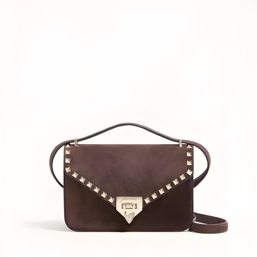 발렌티노 가라바니 락스터드 스웨이드 스몰 크로스바디 백 에보니 Valentino Womens