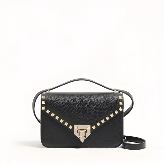 발렌티노 가라바니 락스터드 그레인 카프스킨 스몰 숄더백 블랙 Valentino Womens