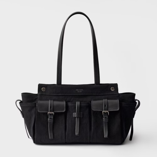 프라다 루트 라지 캔버스 및 가죽 토트 백 블랙  Prada Womens Root Large Leather Tote Bag