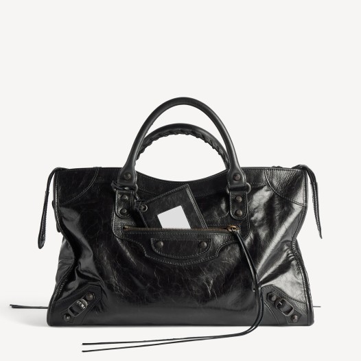 발렌시아가 여성 르 시티 백 미디엄 블랙 브라스 장식 램스킨 Balenciaga Womens Medium