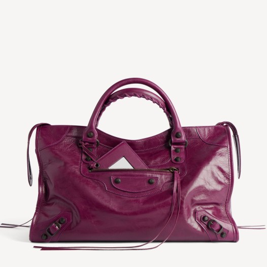 발렌시아가 여성 르 시티 백 미디엄 루비 브라스 장식 램스킨   Balenciaga Womens Medium