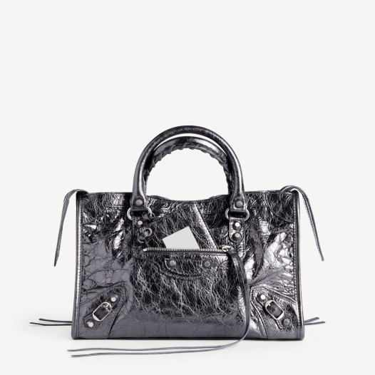 발렌시아가 여성 르 시티 백 스몰 스틸 그레이 샤이니 실버 장식  Balenciaga Womens Le City Bag Small