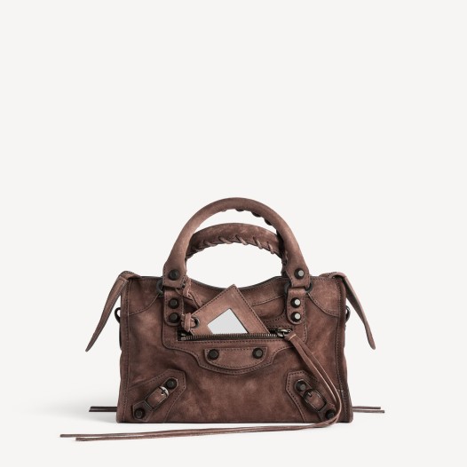 발렌시아가 여성 르 시티 백 미니 스웨이드 에스프레소 브라스 장식  Balenciaga Womens Le City Bag Mini