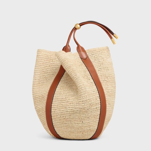 셀린느 라지 드롭 버킷 백 라피아 & 카프스킨 탠 Celine Womens Backpack