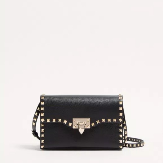 발렌티노 스몰 스탐파 알체 가죽 락스터드 크로스바디 백 블랙 Valentino Womens Small Rockstud Bag