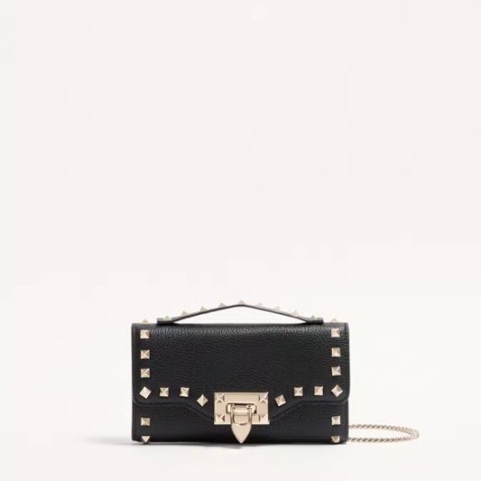 발렌티노 가죽 락스터드 체인 지갑 블랙 Valentino Womens Rockstud Wallet