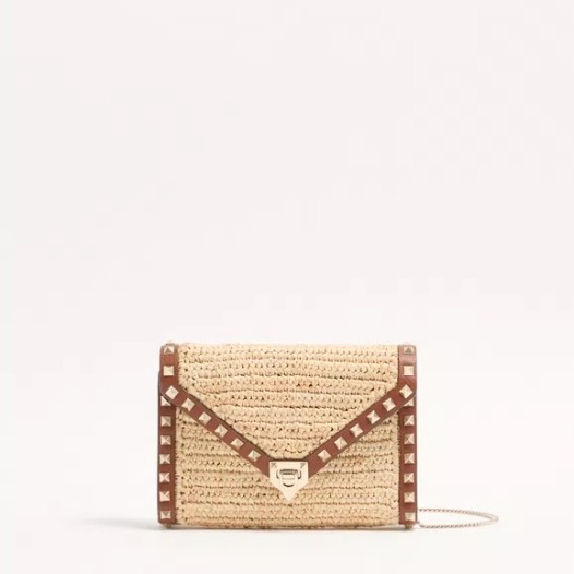 발렌티노 미니 락스터드 라피아 숄더백 네추럴 Valentino Womens Rockstud Bag