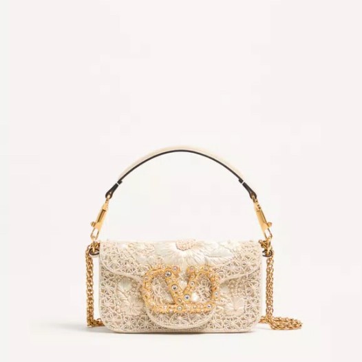 발렌티노 가라바니 주얼 로고 자수 장식 로코 스몰 숄더백 버터 Valentino Womens Garavani Small Loco Bag