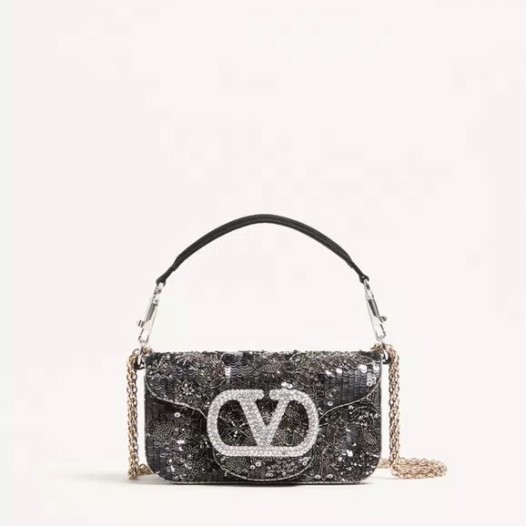 발렌티노 가라바니 주얼 로고 자수 장식 로코 스몰 숄더백 블랙 Valentino Womens Garavani Small Loco Bag