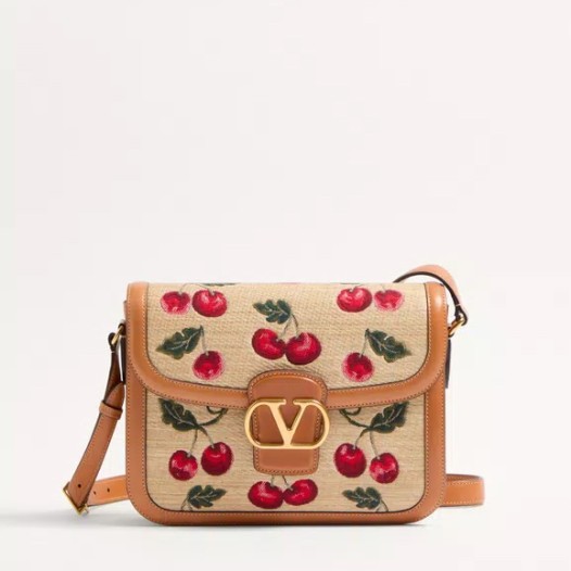 발렌티노 가라바니 9TO5 합성 자카드 라피아 숄더백 내추럴 레드 Valentino Womens Garavani Bag