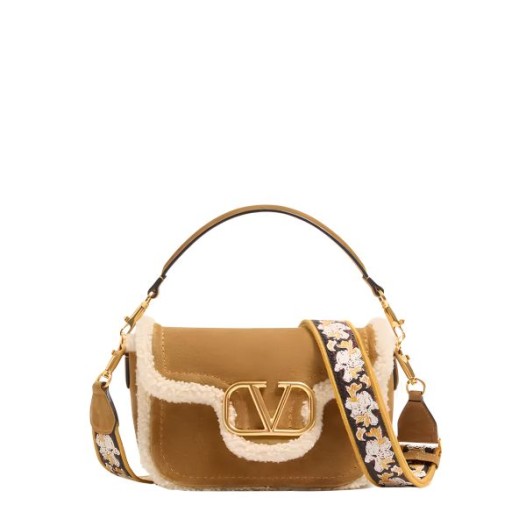 발렌티노 가라바니 올타임 미디엄 엠브로이더리 리본 스트랩 스웨이드 숄더백 베이지 Valentino Womens Garavani Bag