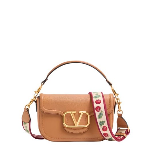 발렌티노 가라바니 올타임 미디엄 체리픽 엠브로이더리 리본 스트랩 가죽 숄더백 브라운 Valentino Womens Garavani Bag