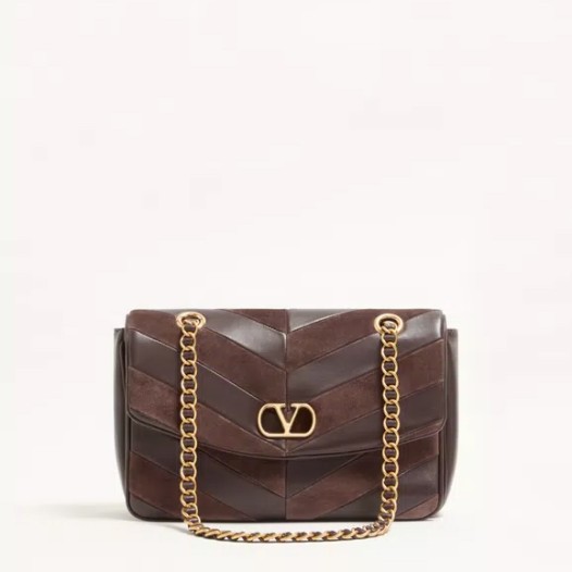 발렌티노 가라바니 쉐브론 주나 미디엄 체인 백 에보니 Valentino Womens Garavani Bag