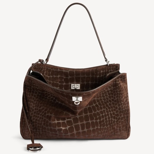 발렌시아가 여성 로데오 악어패턴 스웨이드 핸드백 미디엄 다크 브라운 Balenciaga Women Bag