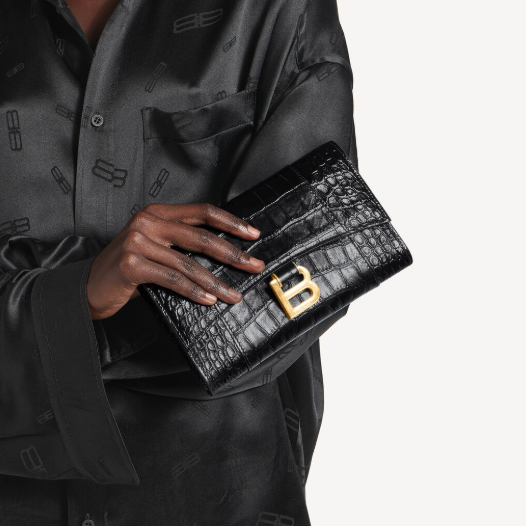 발렌시아가 여성 아워글래스 악어패턴 월렛 온 체인 블랙 Balenciaga Women Bag
