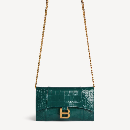발렌시아가 여성 아워글래스 악어패턴 월렛 온 체인 에메랄드 Balenciaga Women Bag