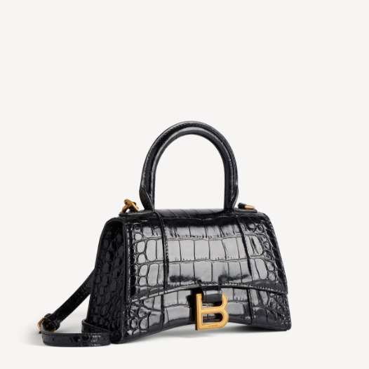 발렌시아가 여성 아워글래스 악어패턴 핸드백 XS 스톰 블랙 Balenciaga Women Bag