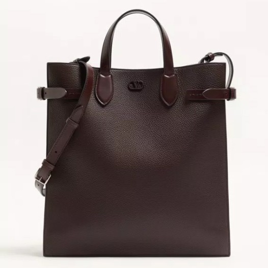 발렌티노 남성 가라바니 앙티브 그레인 레더 미디엄 쇼퍼백 브라운 Valentino Bag