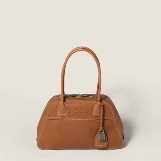 미우미우 여성 비방 나파 가죽 백 레귤러 - MiuMiu Vivant Napa Leather Bag-카라멜