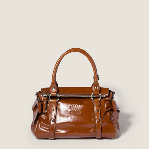 미우미우 여성 가죽 탑 핸들 백 - Miumiu Womens Leather Top Handle Bag-브라운