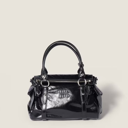 미우미우 여성 가죽 탑 핸들 백 - Miumiu Womens Leather Top Handle Bag-블랙