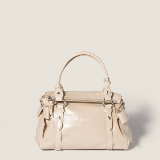 미우미우 여성 가죽 탑 핸들 백 - Miumiu Womens Leather Top Handle Bag-크림