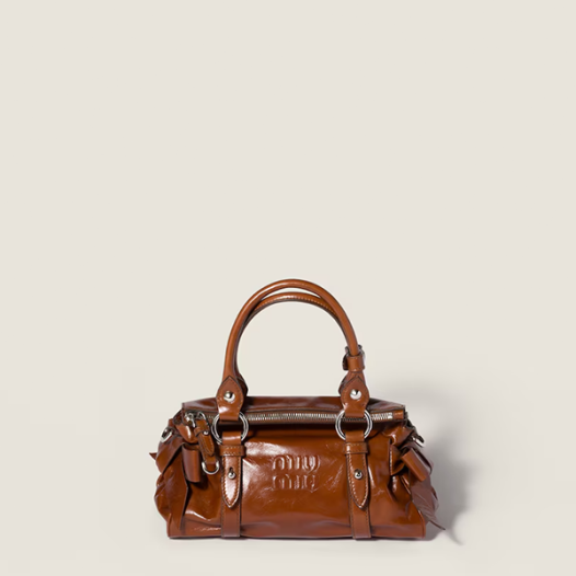 미우미우 샤이니 가죽 핸드백 스몰 - Miumiu Womens Shiny Leather Handbag-브라운