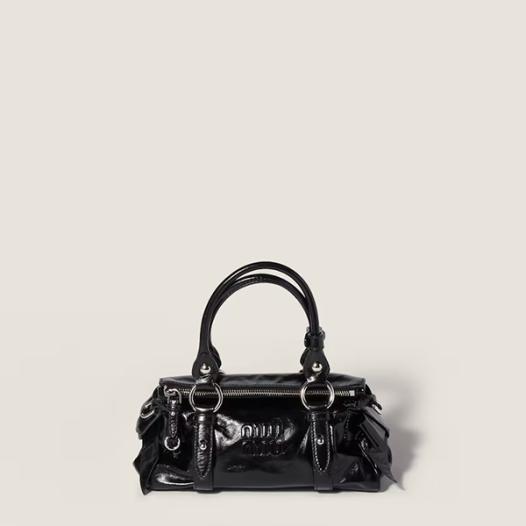 미우미우 샤이니 가죽 핸드백 스몰 - Miumiu Womens Shiny Leather Handbag-블랙